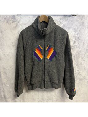 Vintage Polar Fleece Malden Aztec Jacket Mens Small Gray Zip USA